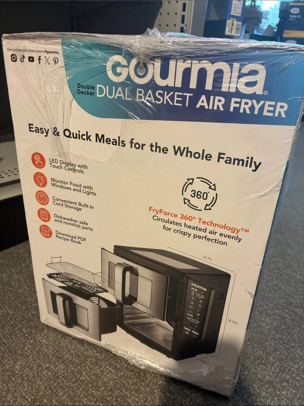 Gourmia Black Dual Basket Air Fryer - Twin-Compartment Cooking